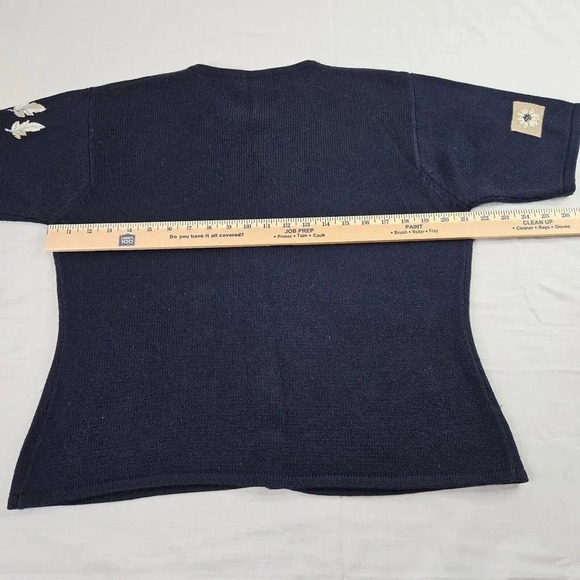 Vintage Pendleton Cardigan Womens Large Navy Blue Short Sleeve Knit Flower Leave - Picture 10 of 13